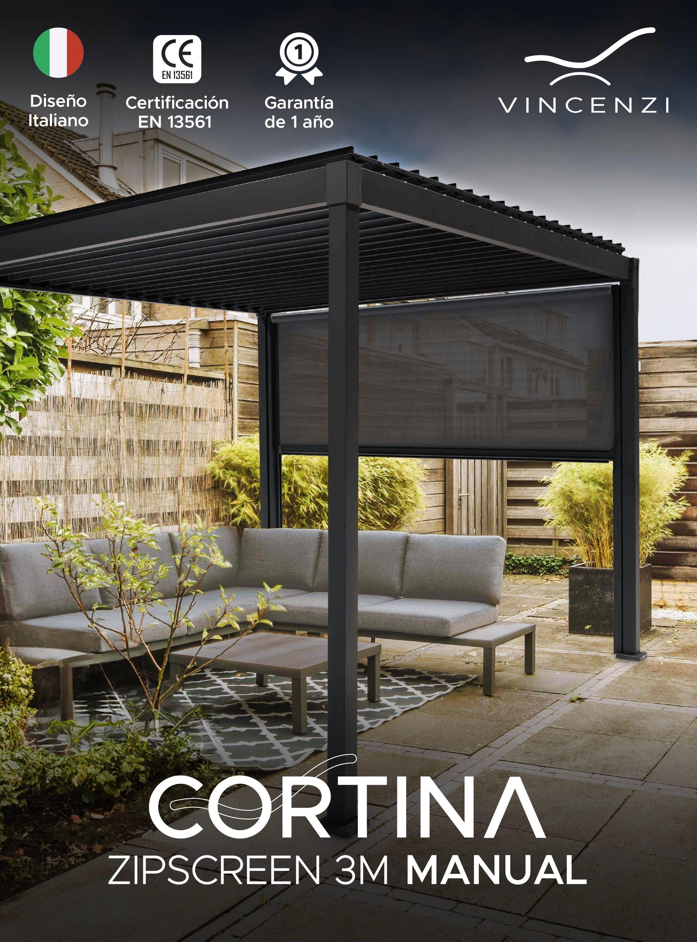 Cortina Manual Zipscreen 271 cm Vincenzi Para Pérgolas Bioclimática-3