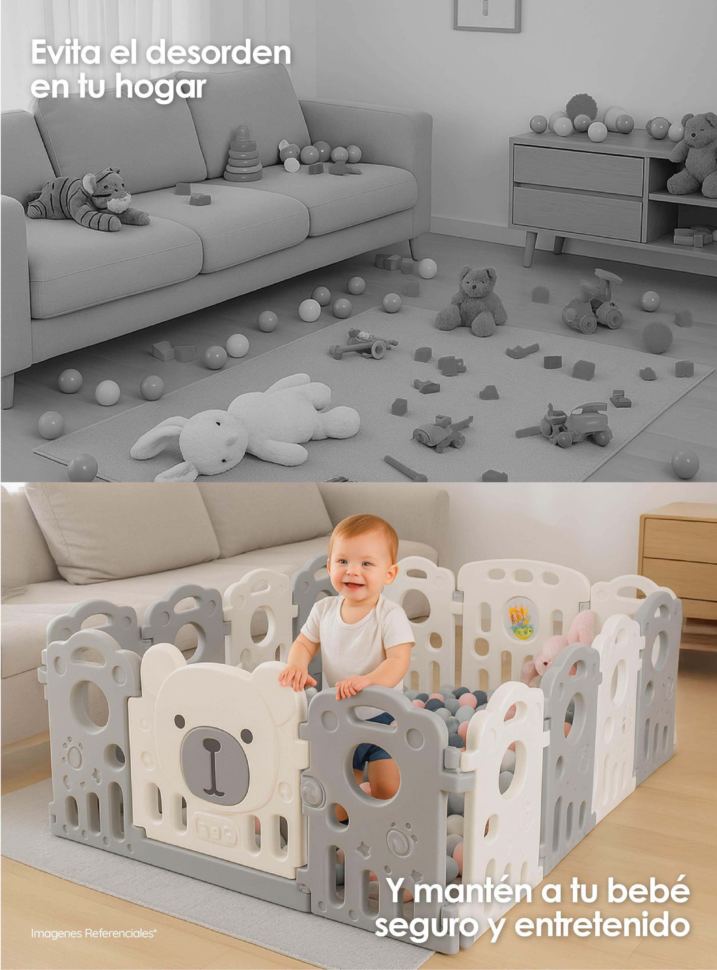 Corral Para Bebé Plegable Osito Portátil Con Panel Seguridad-6