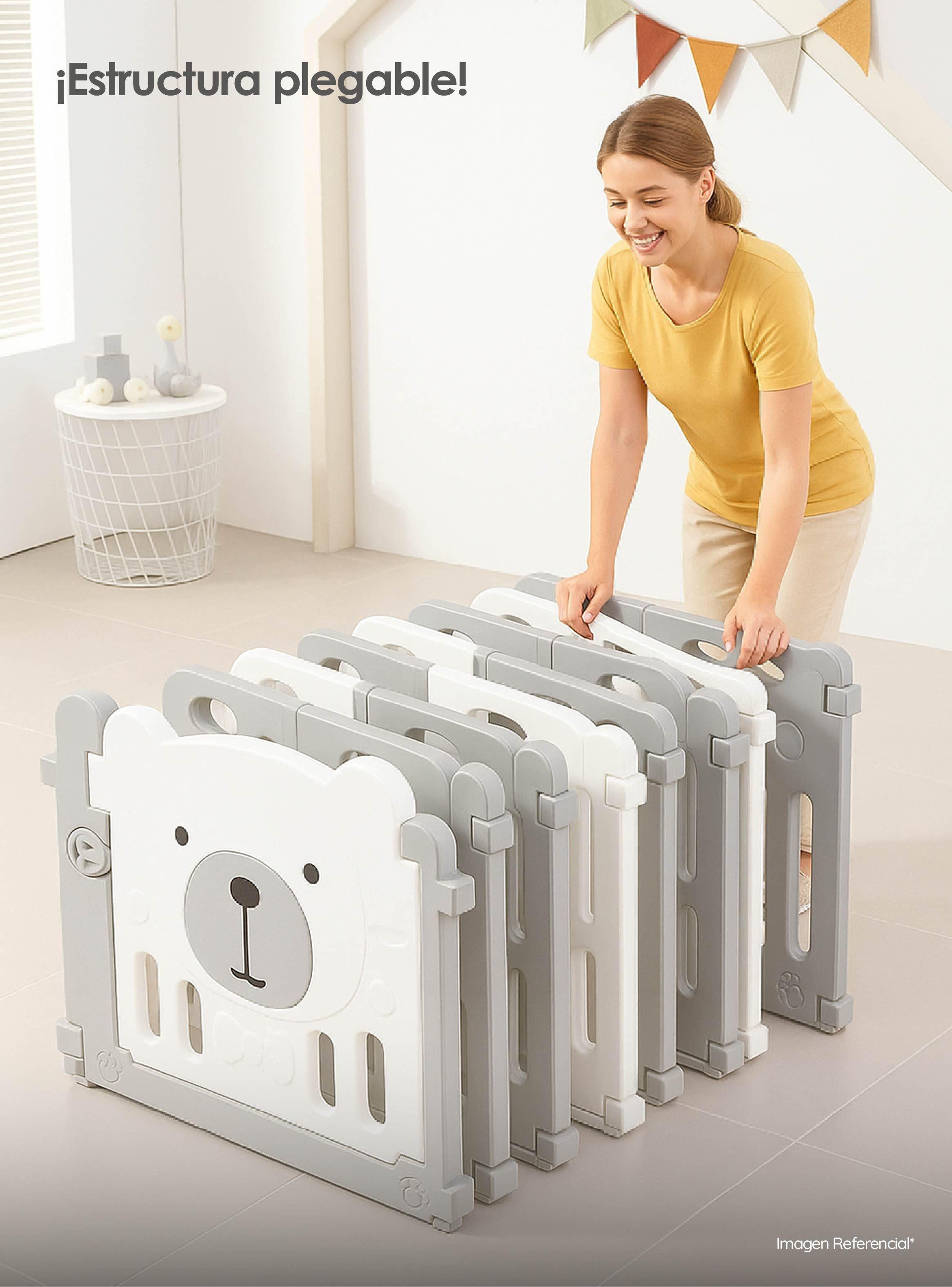 Corral Para Bebé Plegable Osito Portátil Con Panel Seguridad-5