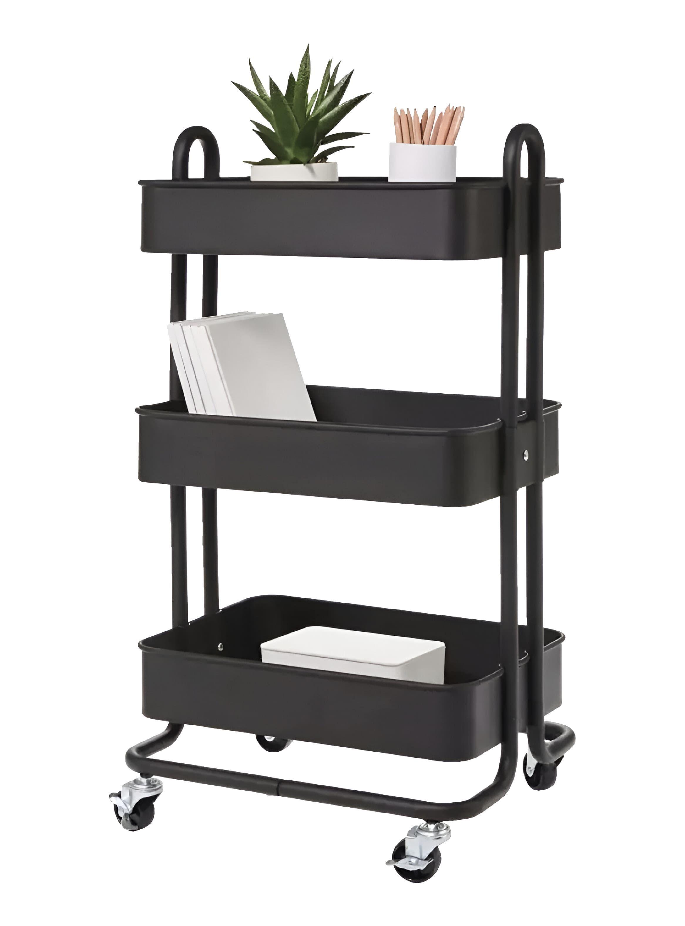 Carrito Organizador Multiuso 3 Niveles De Acero Ruedas Negro-0