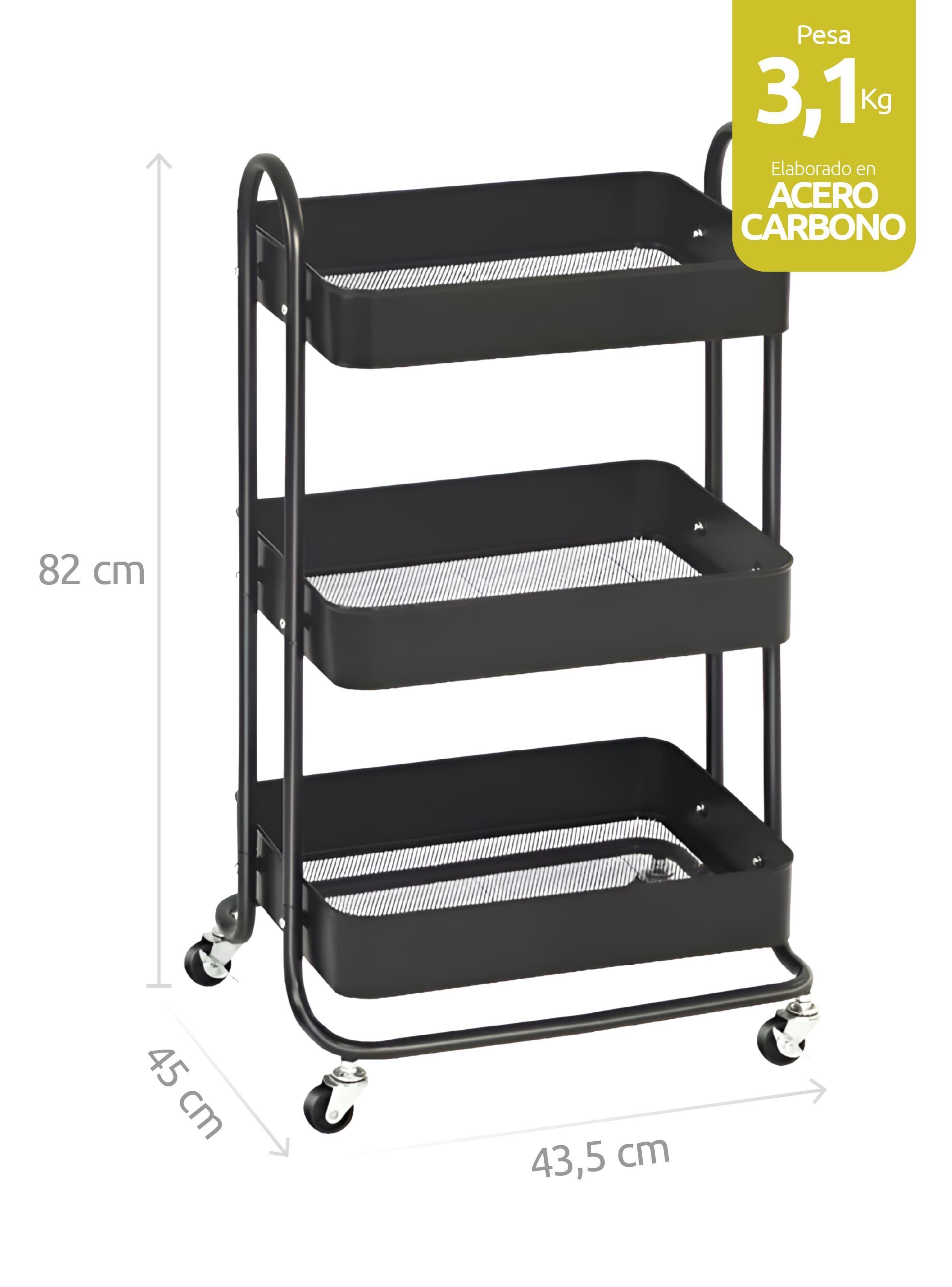 Carrito Organizador Multiuso 3 Niveles De Acero Ruedas Negro-1
