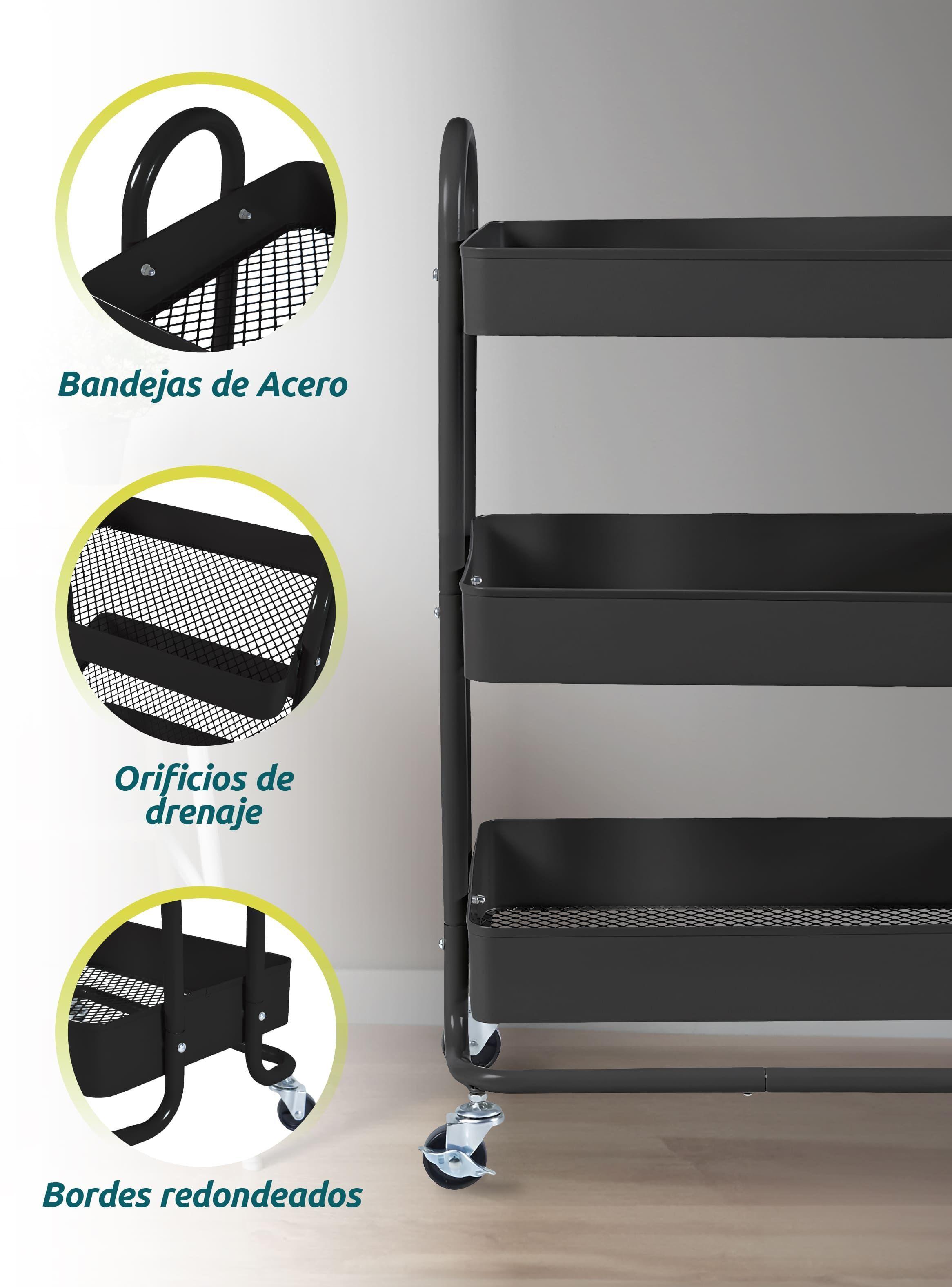 Carrito Organizador Multiuso 3 Niveles De Acero Ruedas Negro-2