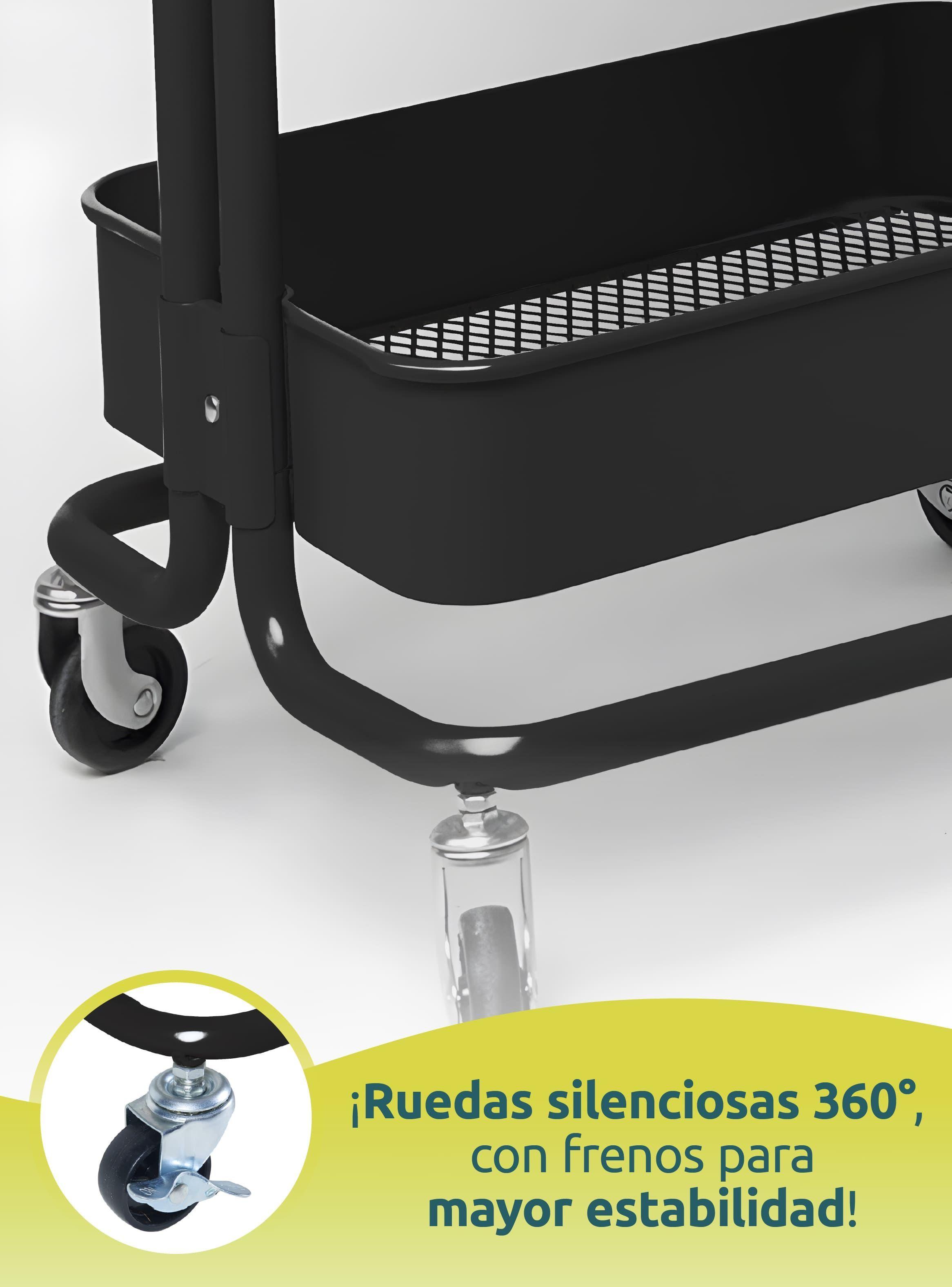 Carrito Organizador Multiuso 3 Niveles De Acero Ruedas Negro-3