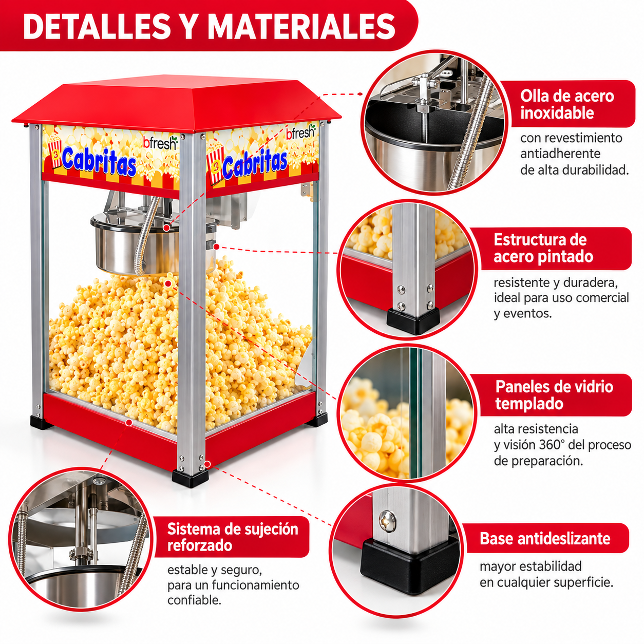 Máquina De Cabritas PopCorn Profesional 8oz Bfresh-5