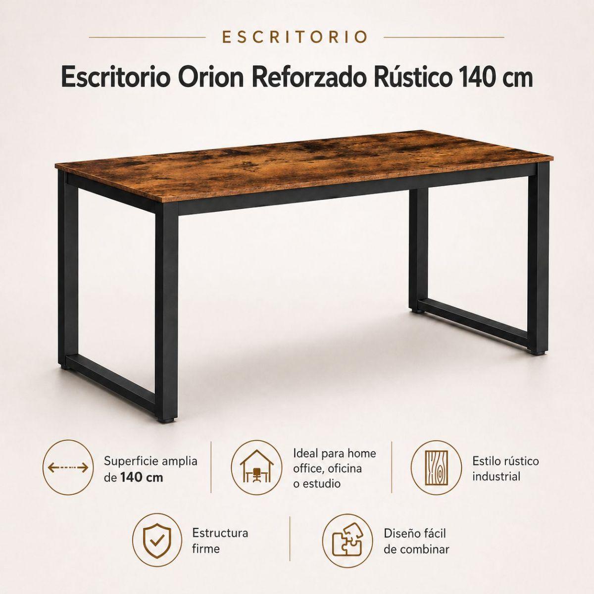 Escritorio Orion Reforzado Rústico 140 cm para Home Office, Oficina o Estudio-3