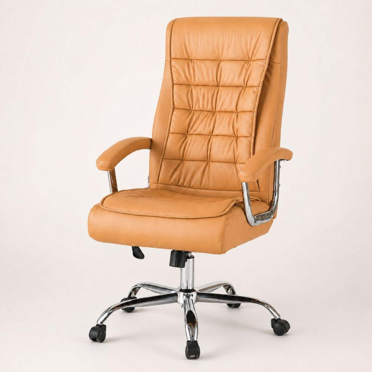 Silla Ejecutiva Magnus Caramelo  con Respaldo Alto Acolchado, Ruedas y Base Cromada para Oficina-5