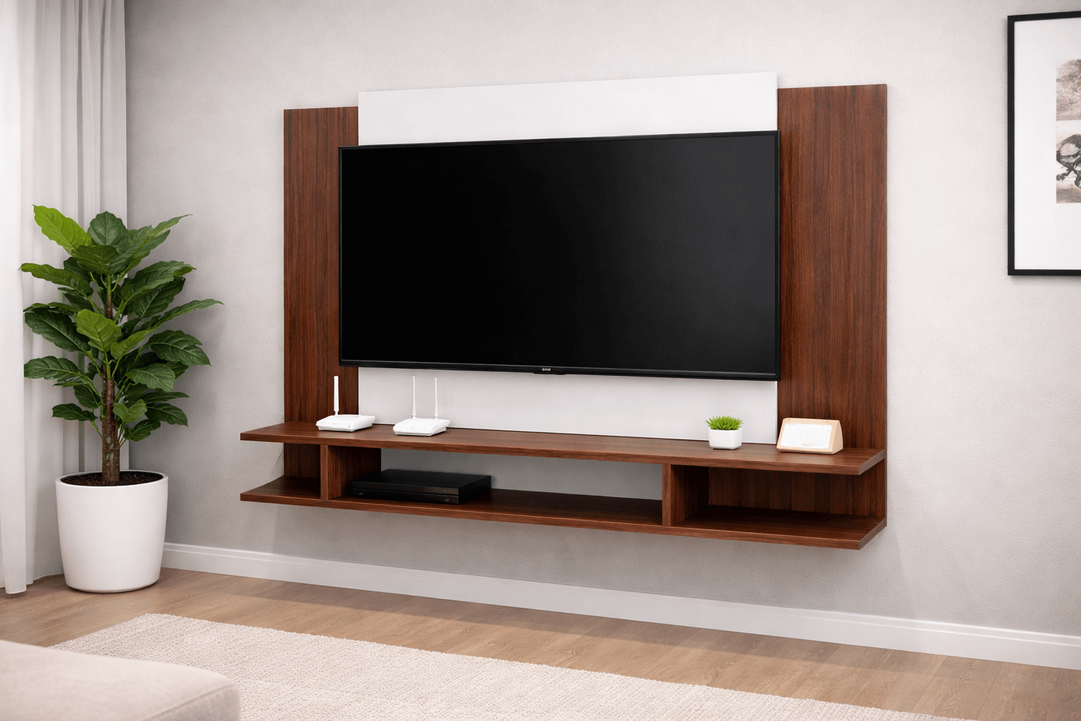 Panel de Televisión 50 Pulgadas Decorativo Moderno MDF con Repisa-3