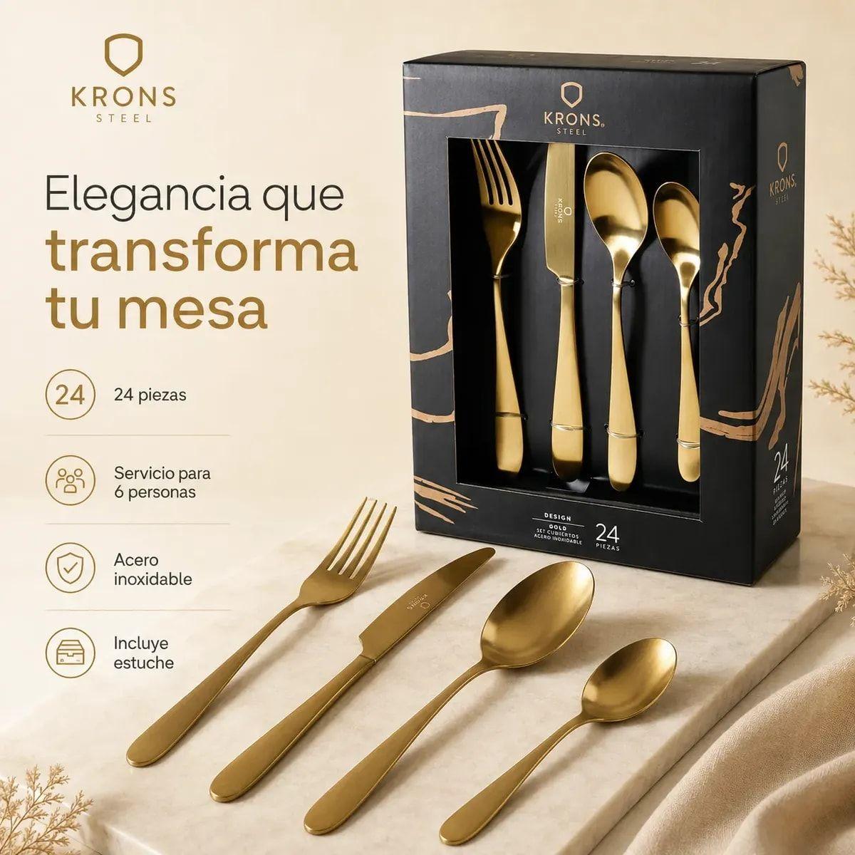 Set de Cubiertos Krons Gold 24 Piezas Cuchillería Completa-1