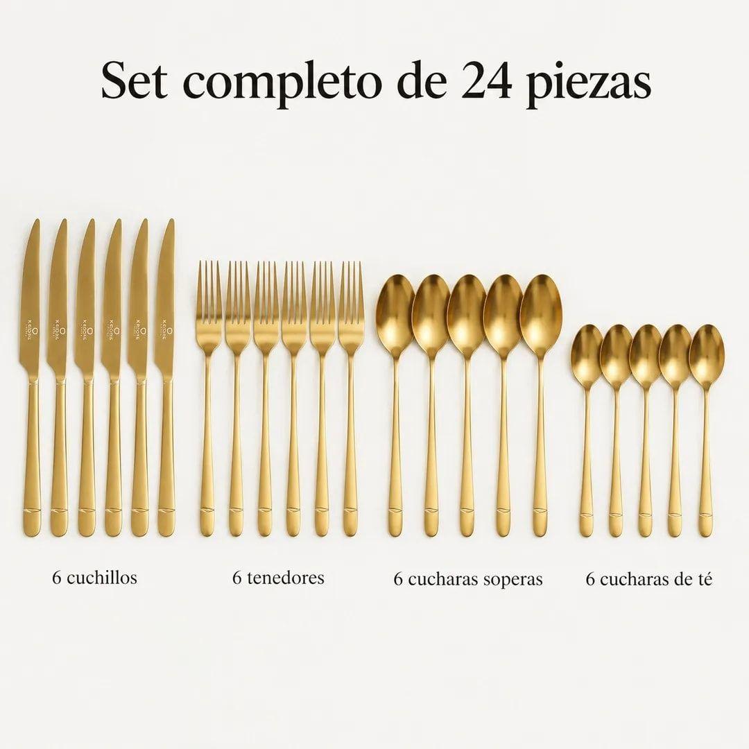 Set de Cubiertos Krons Gold 24 Piezas Cuchillería Completa-2