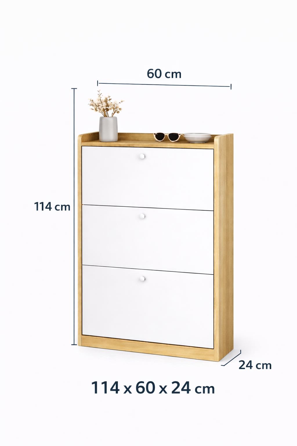 Zapatero Compacto Velux Nordic Blanco/Madera 18 Pares MDP 15mm 114×60×24-2