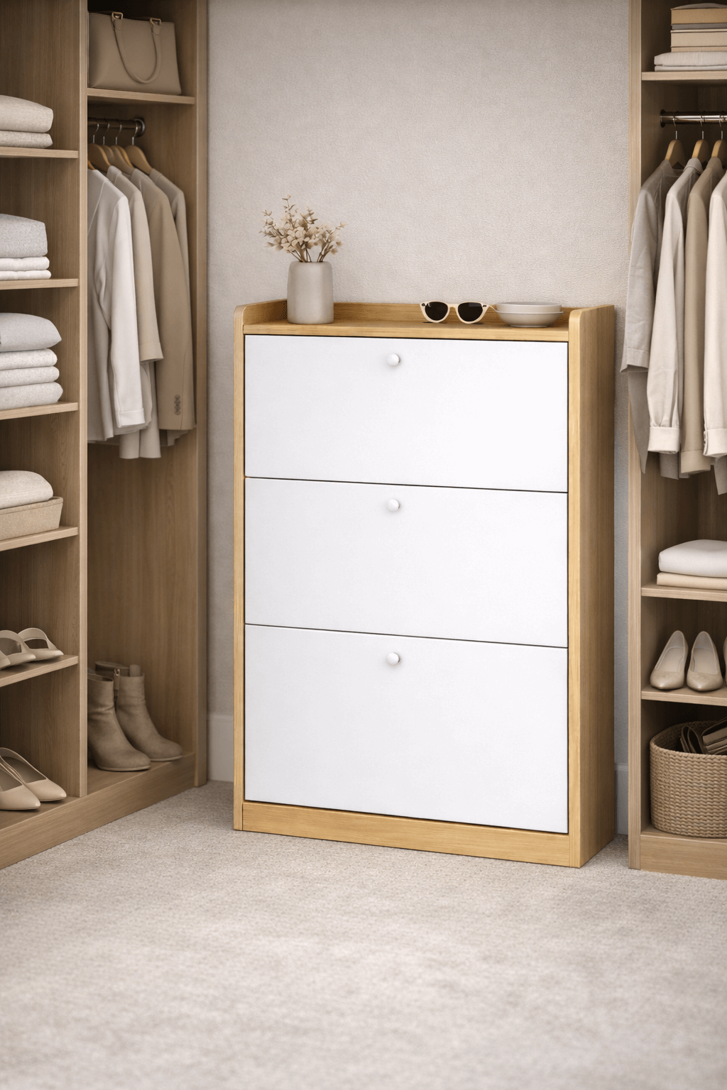 Zapatero Compacto Velux Nordic Blanco/Madera 18 Pares MDP 15mm 114×60×24-5