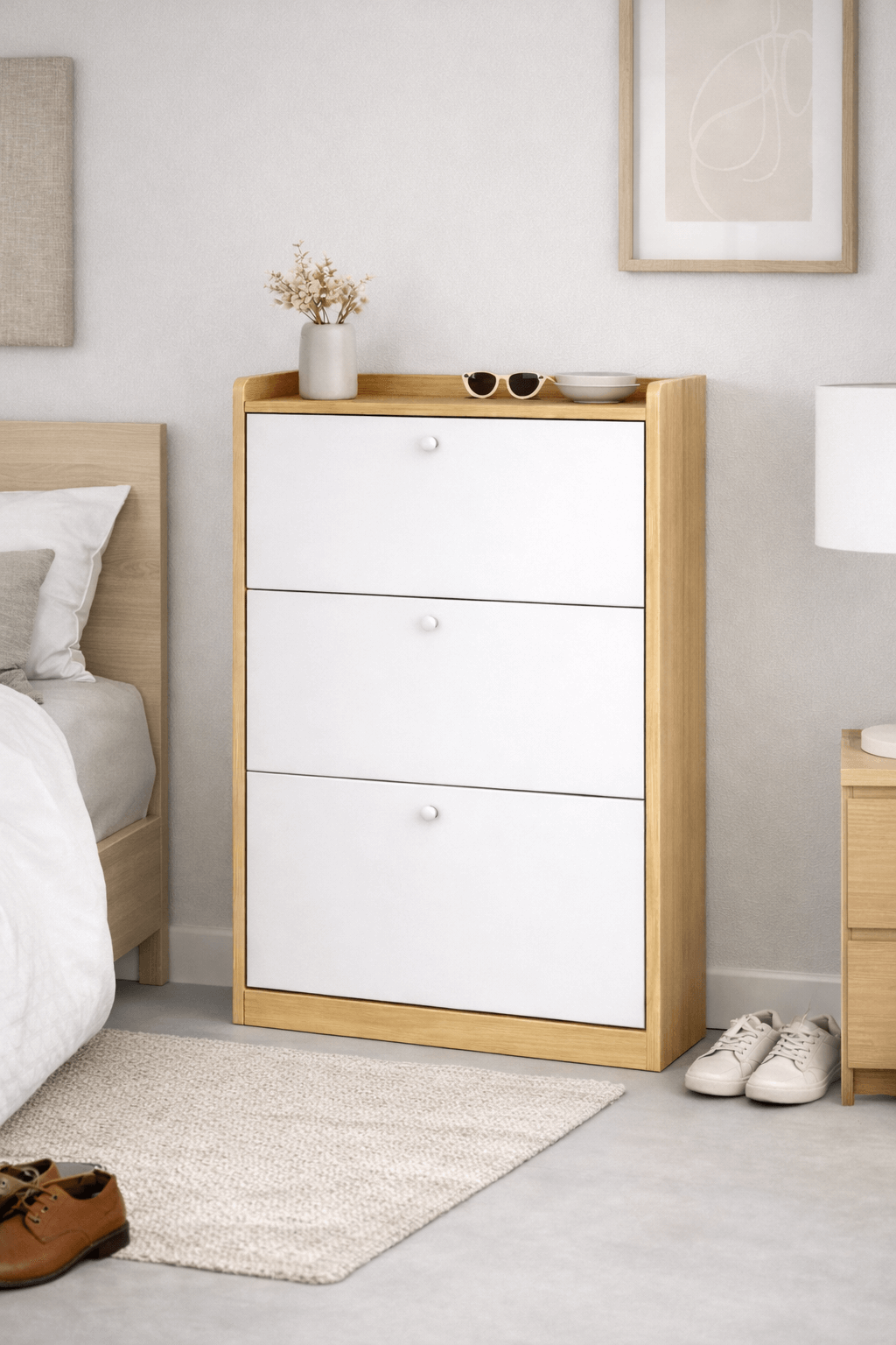 Zapatero Compacto Velux Nordic Blanco/Madera 18 Pares MDP 15mm 114×60×24-6