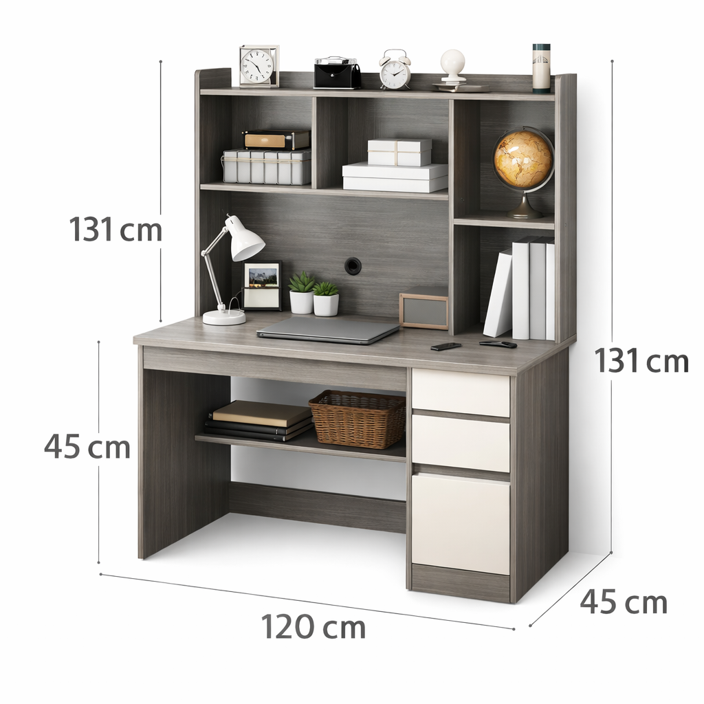 Escritorio Multifuncional Home Office 120×45 cm Gris Módulo Superior y Cajones-1