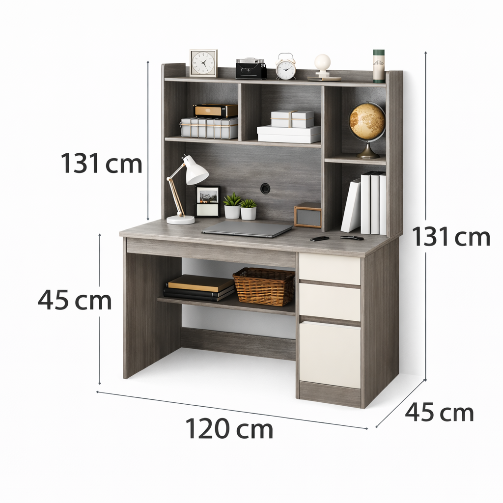 Escritorio Multifuncional Home Office 120×45 cm Gris Módulo Superior y Cajones-2