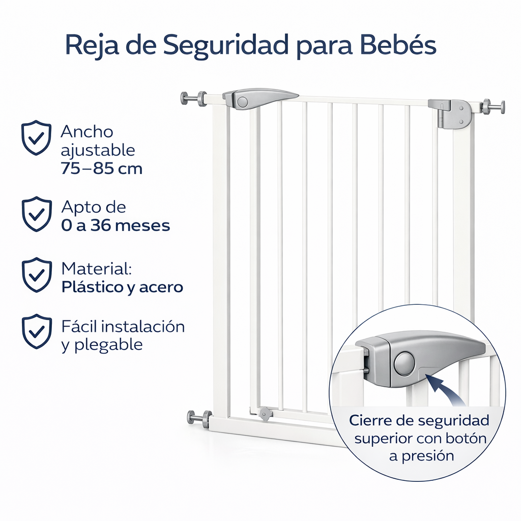 Reja Seguridad Bebé 75–85 cm Ajustable Puertas y Escaleras-2