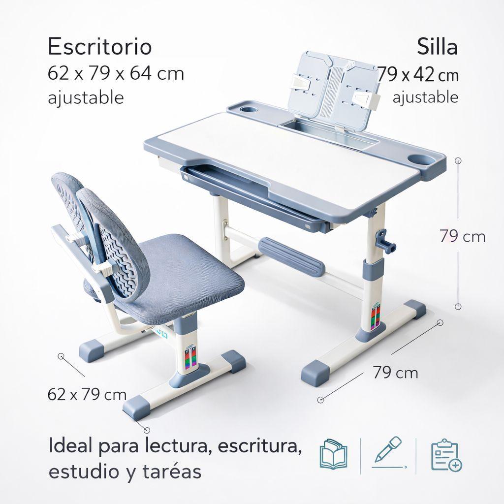 Escritorio Infantil Gris Con Silla Ergonomica Ajustable-5