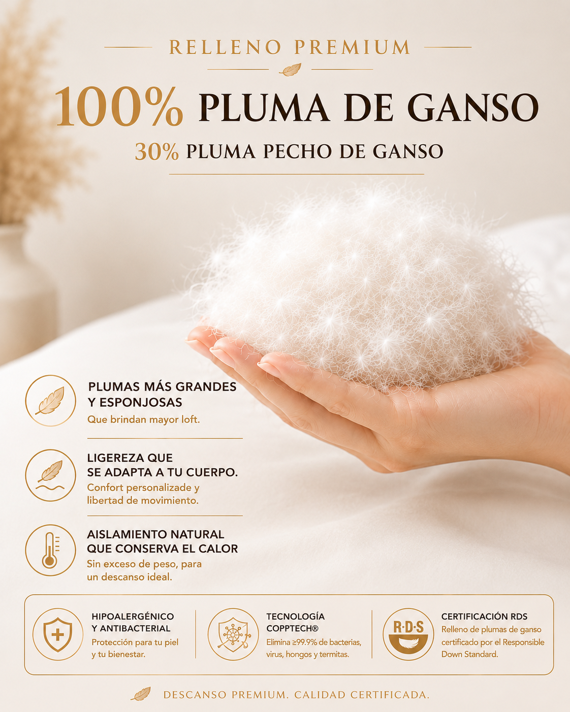 Plumon 2 plaza Invierno Premium 90% pluma de pecho ganso-5