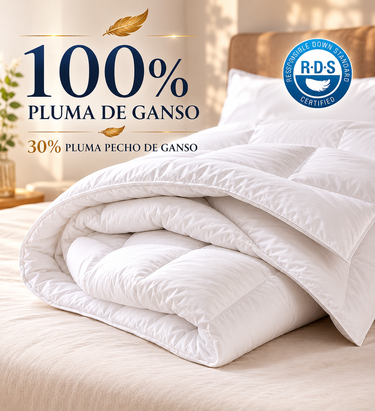 Plumon 2 plaza Invierno Premium 90% pluma de pecho ganso-7