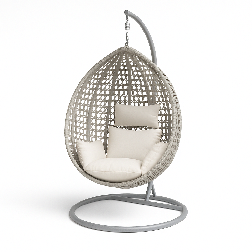 Reposera Colgante Ovalada Gris Tipo Rattan 196×110×105-0