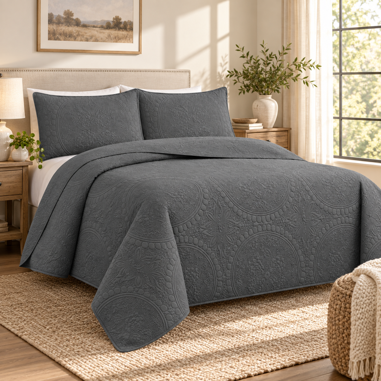 Cubrecama Verano Quilt Wonder King 250x240 Cm Reversible 2 Fundas Gris-3