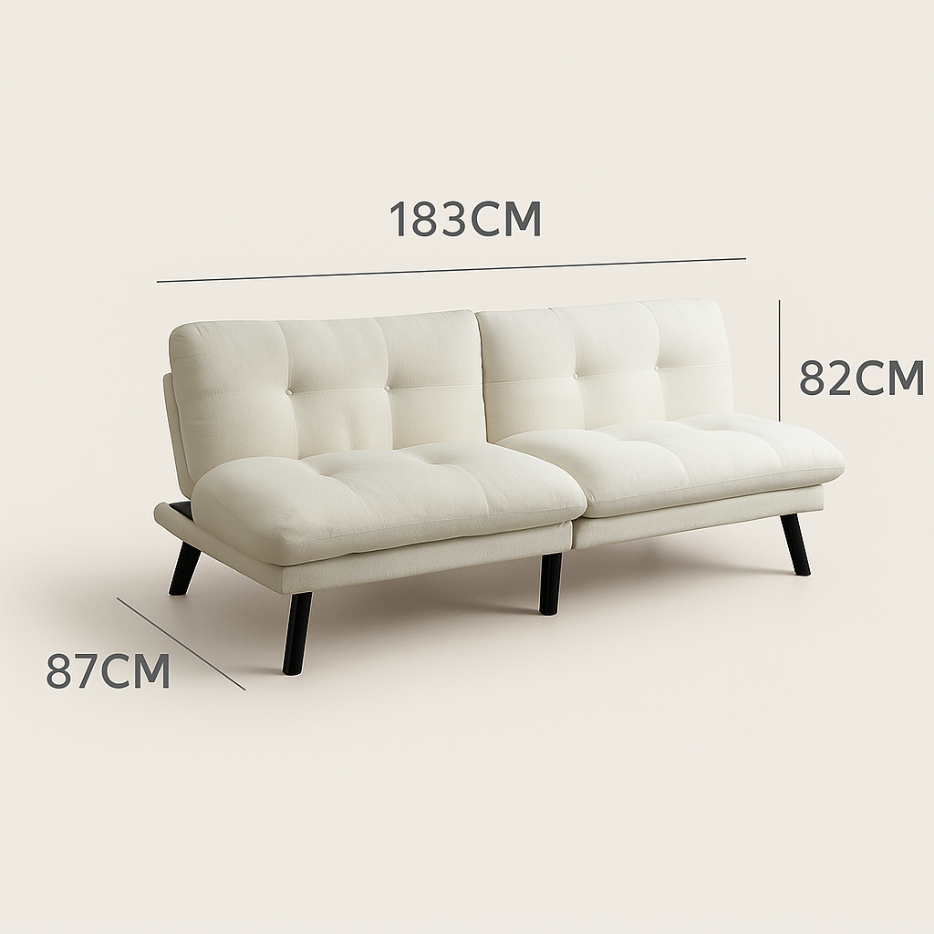 Sofá Cama Nórdico Crema Acolchado Confortable Madera Solida Liso Crema-2