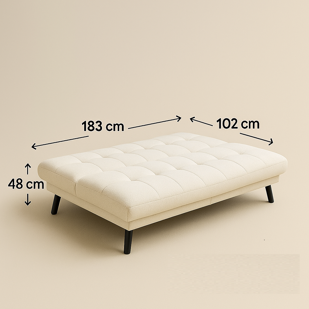 Sofá Cama Nórdico Crema Acolchado Confortable Madera Solida Liso Crema-4