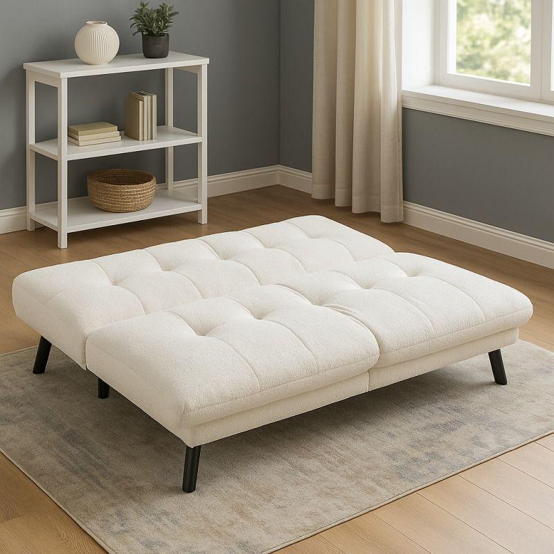 Sofá Cama Nórdico Crema Acolchado Confortable Madera Solida Liso Crema-5