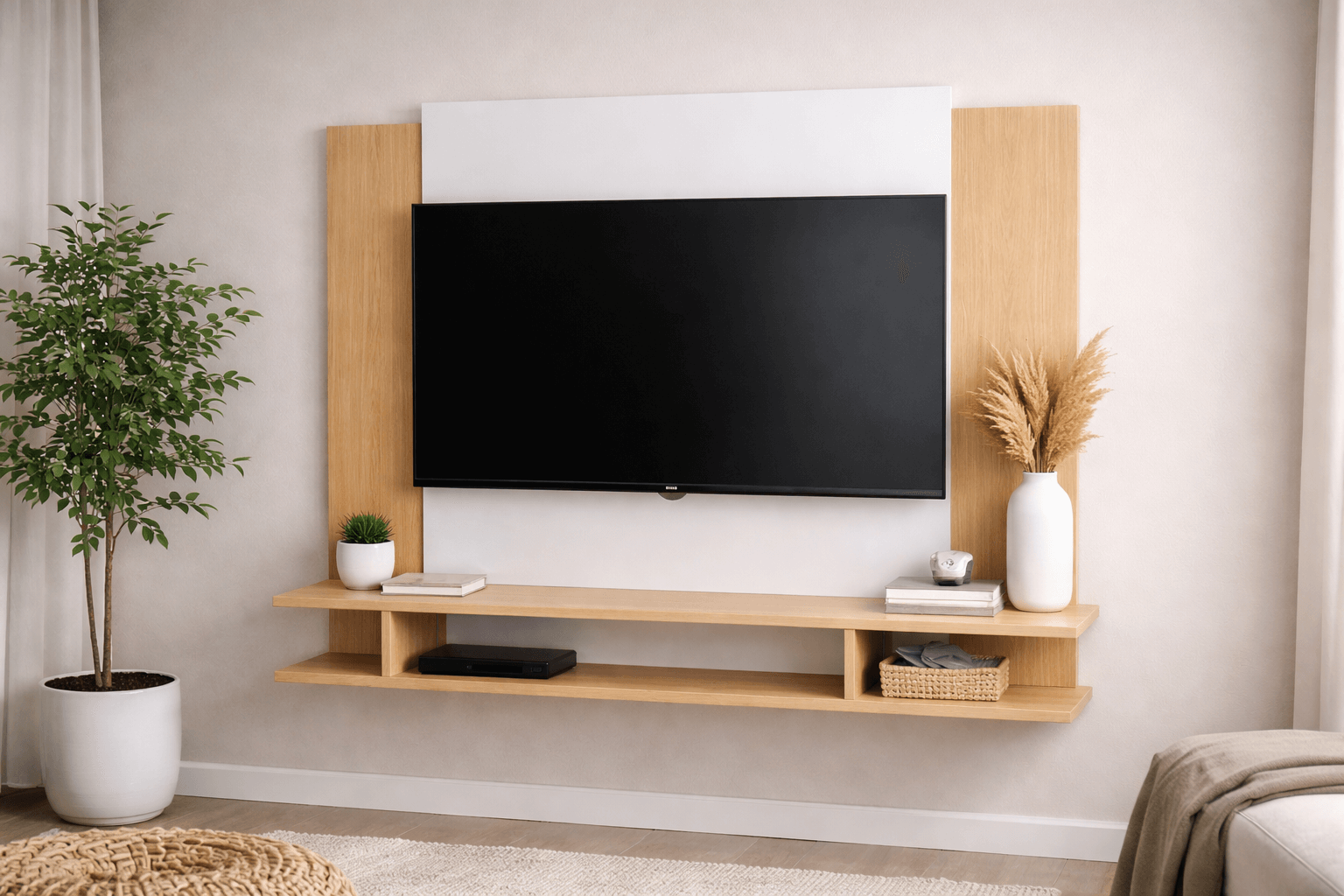 Panel de Televisión 50” Diseño Moderno Madera Clara MDF Moderno 118,5 cm-4