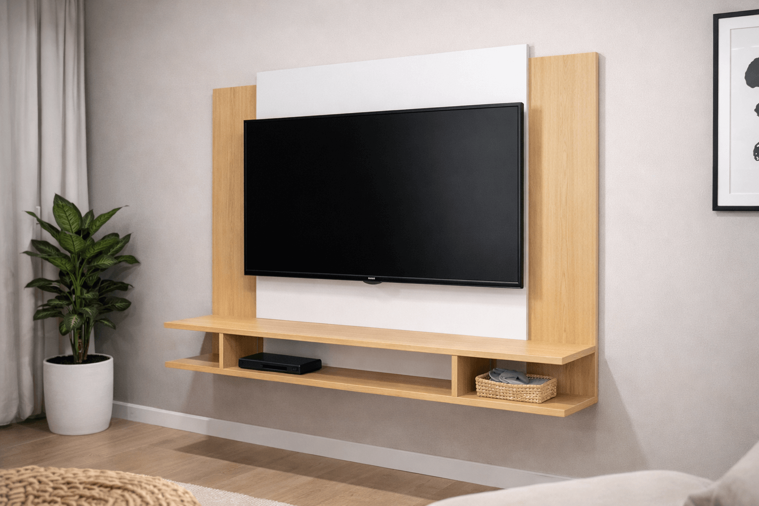 Panel de Televisión 50” Diseño Moderno Madera Clara MDF Moderno 118,5 cm-5