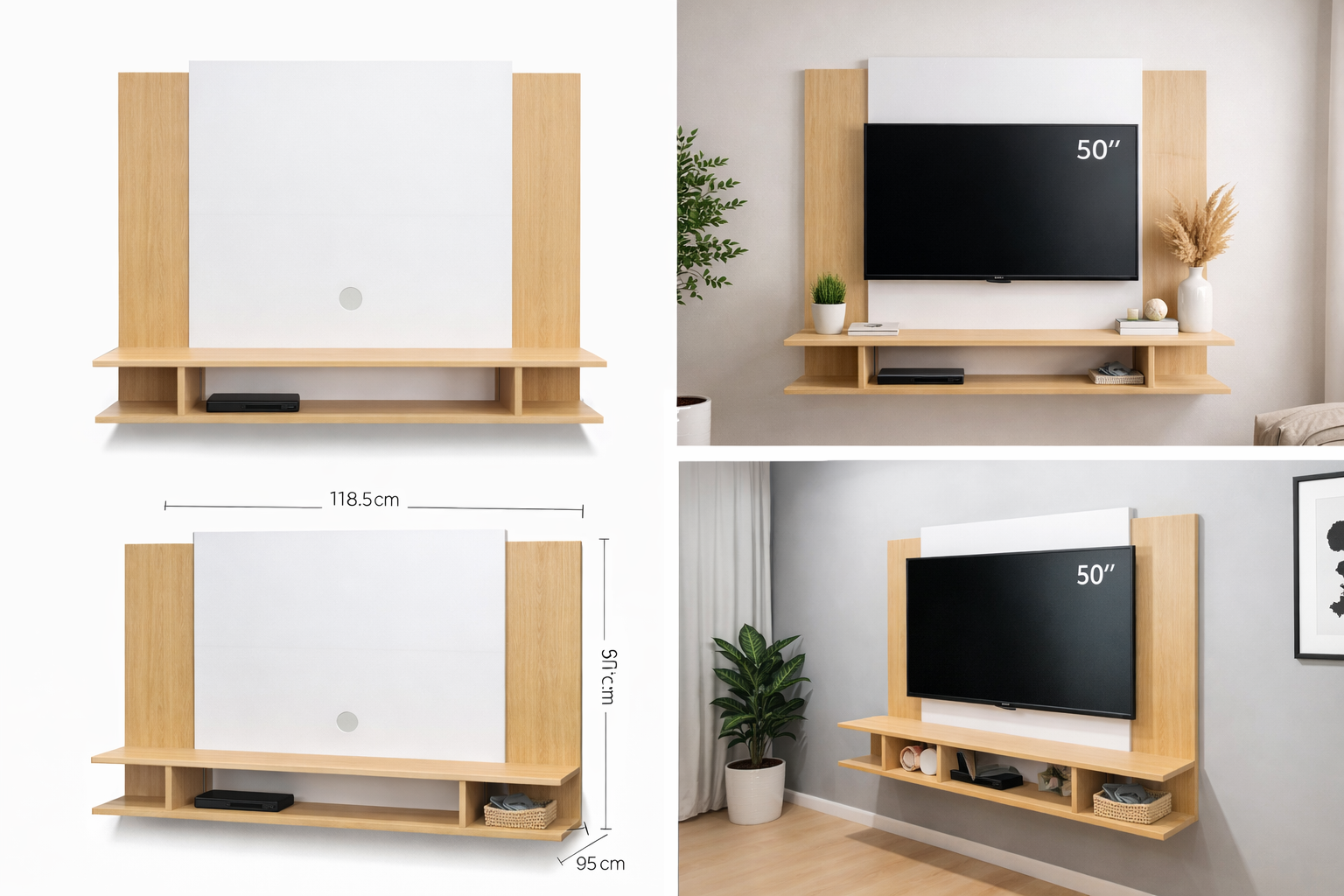 Panel de Televisión 50” Diseño Moderno Madera Clara MDF Moderno 118,5 cm-7