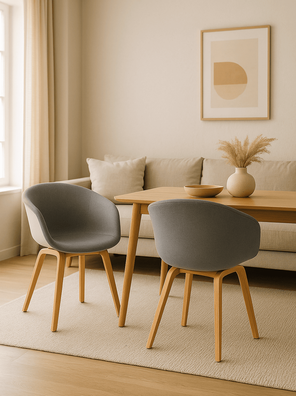 Pack 2 Sillas De Comedor Acolchada Ergonómico Respaldo Curvo Liso Gris-2