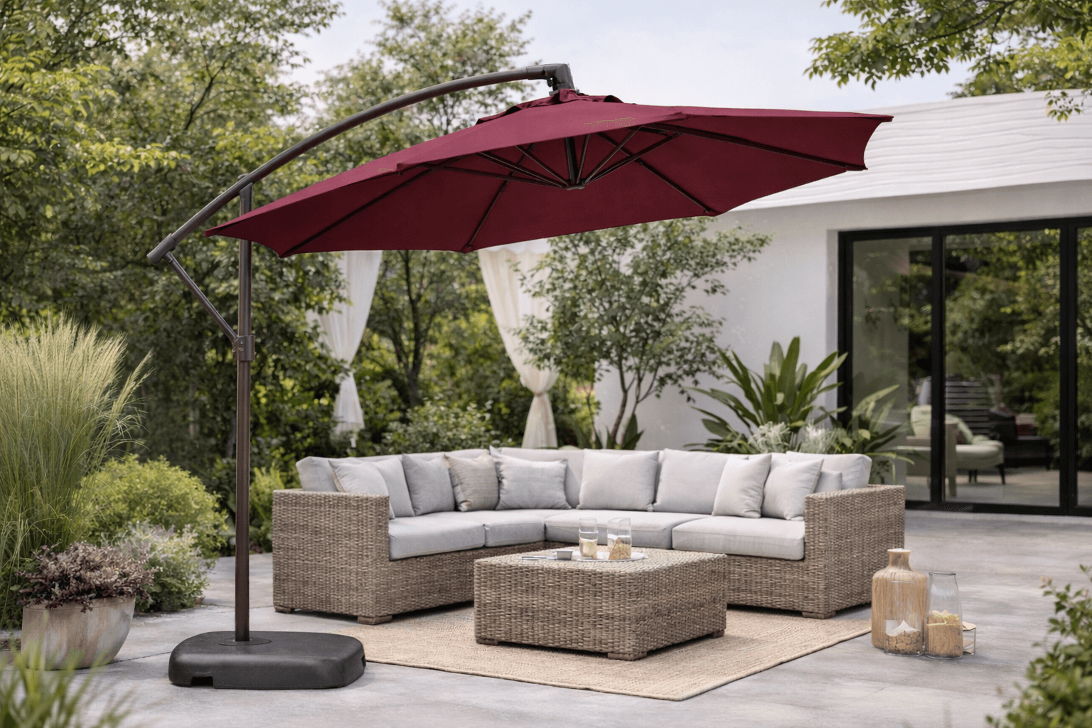 Quitasol Lateral Burdeo 3m TERRALUXE con Base 60L Impermeable-4