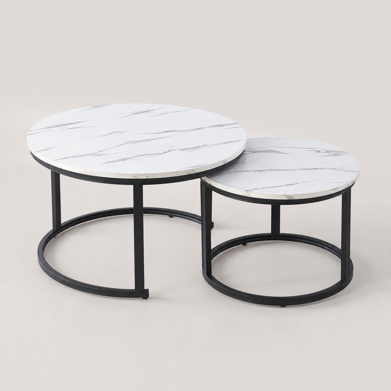 Mesa De Centro 2 Piezas Blanco Y Negro Para Living Moderno-2