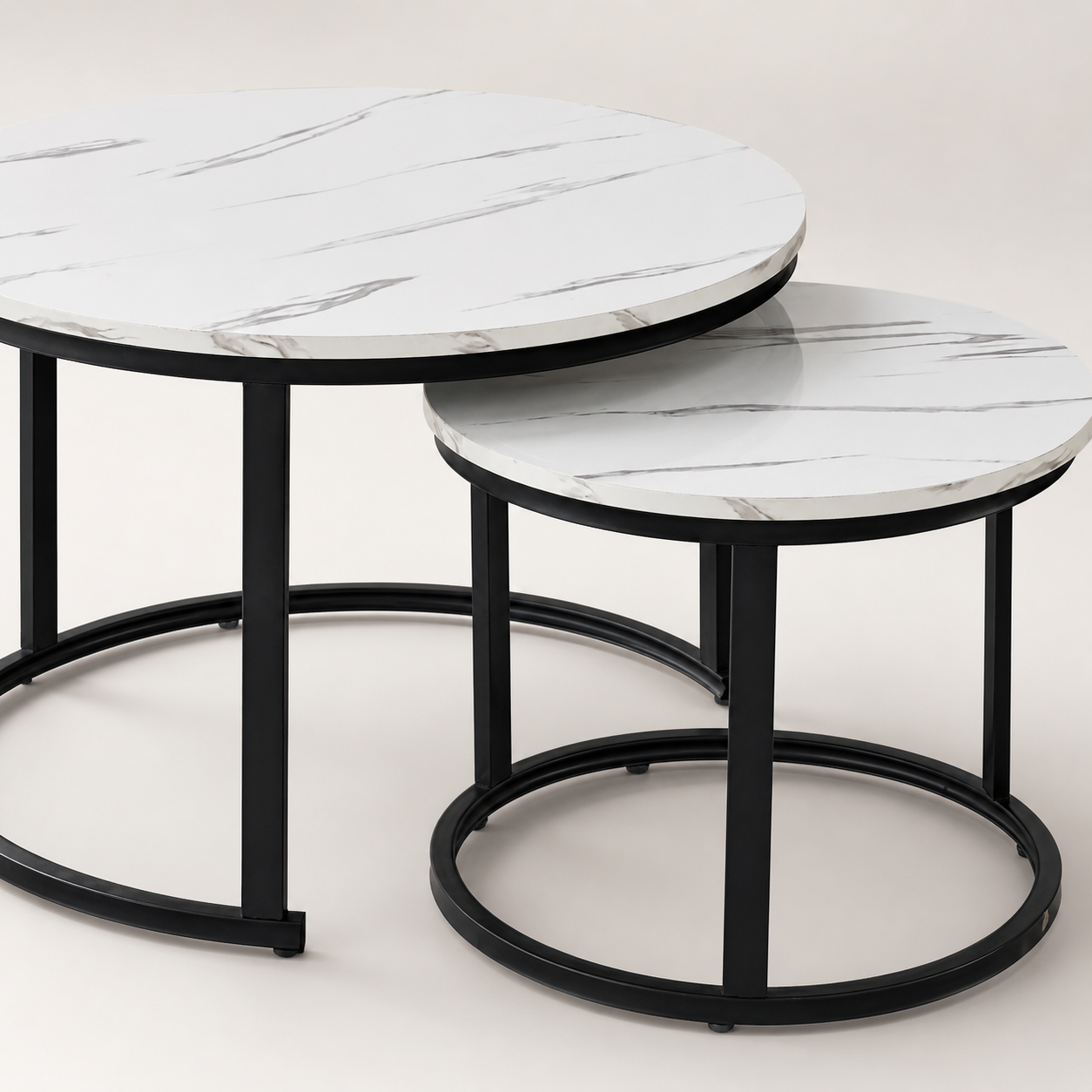 Mesa De Centro 2 Piezas Blanco Y Negro Para Living Moderno-3