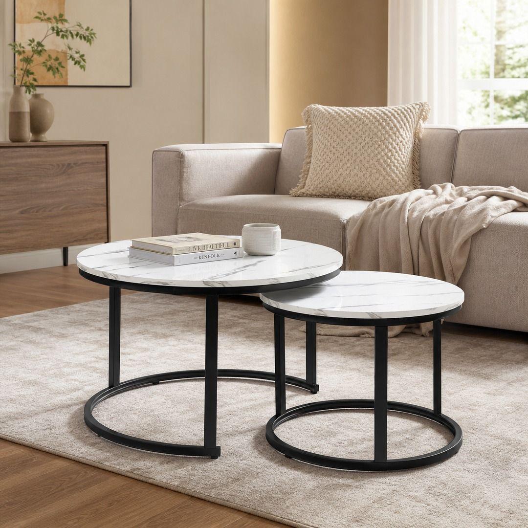 Mesa De Centro 2 Piezas Blanco Y Negro Para Living Moderno-8