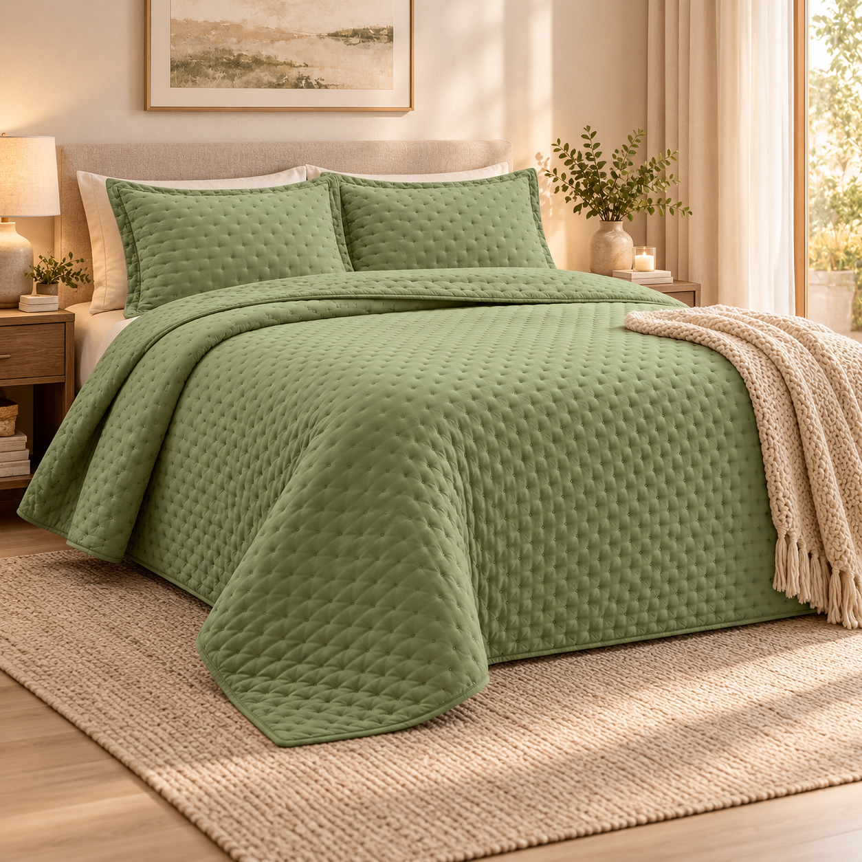 Cubrecama Verano Quilt Deluxe Queen 220x240 Cm Reversible 2 Fundas Oliva-2
