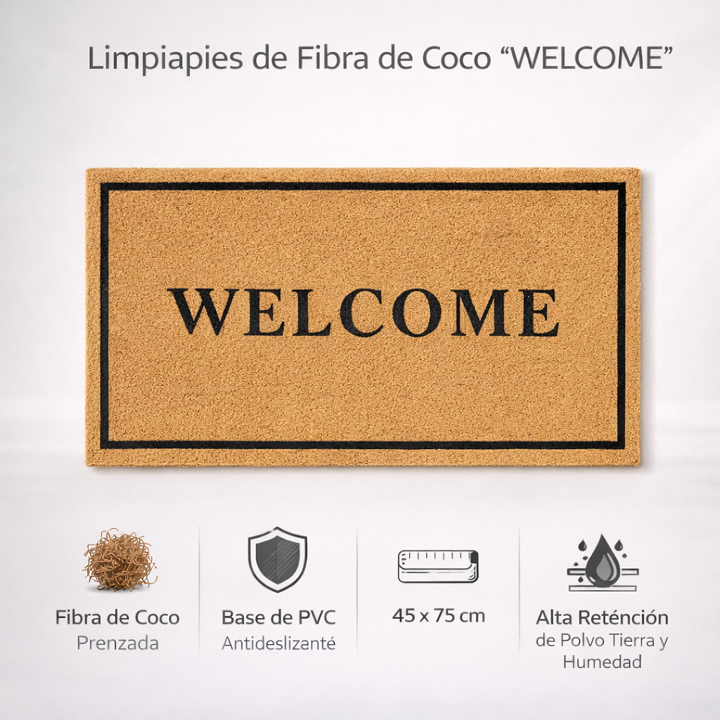 Limpia Pies Fibra De Coco 45x75 Cm Antideslizante Welcome-4