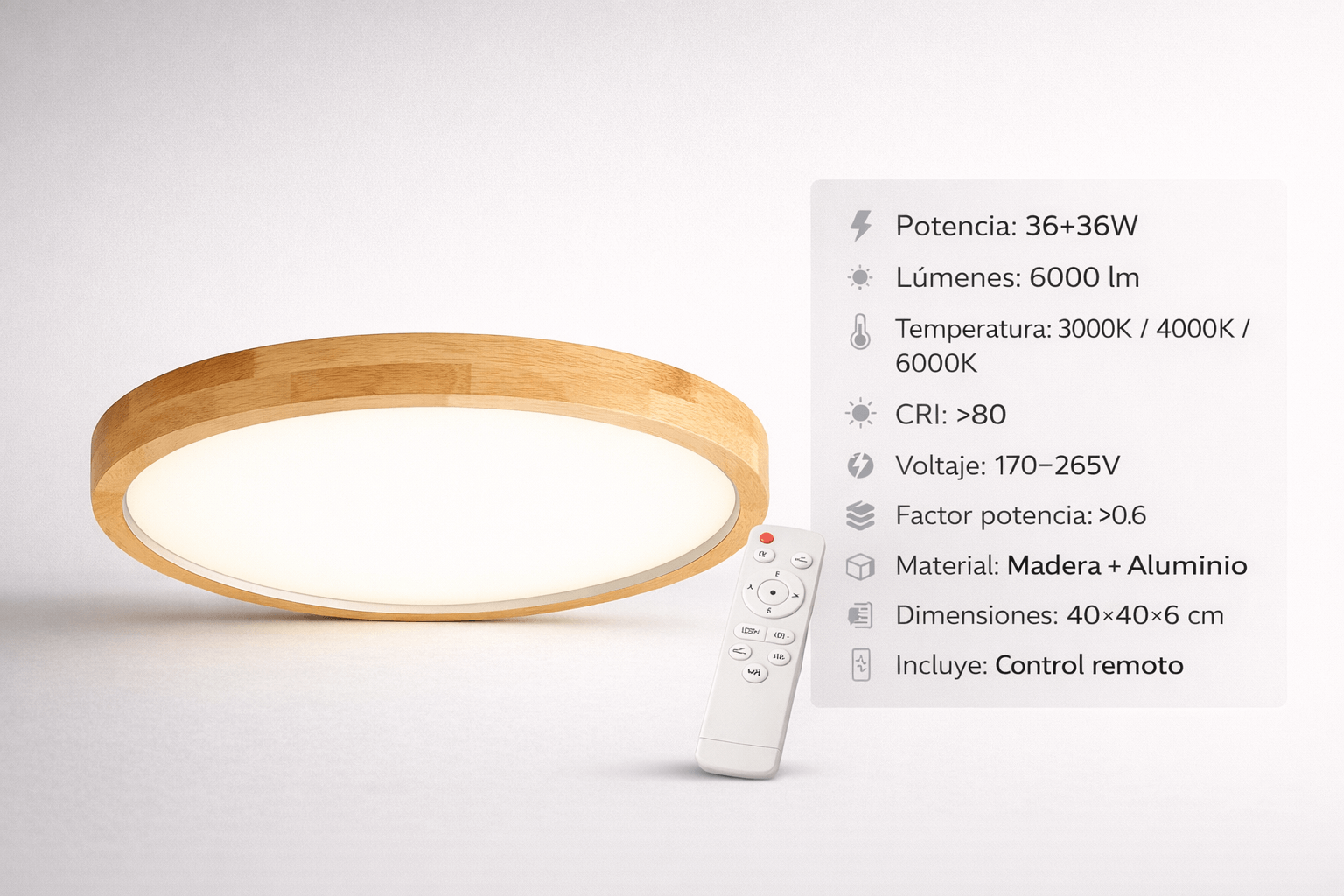 Luminaria de Techo LED Konnergie 72W 400mm Madera Clara-3