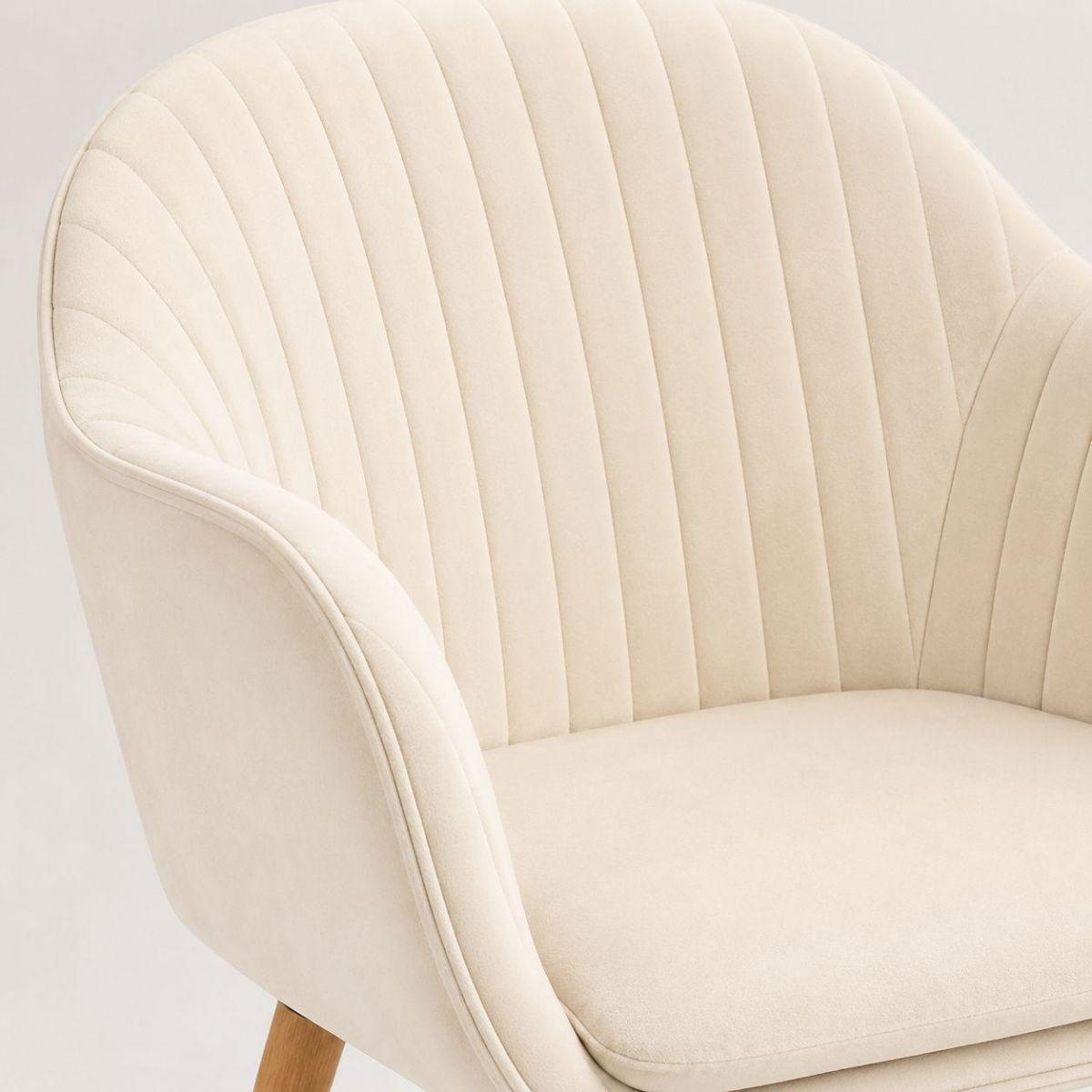 Poltrona Diamante Crema de Terciopelo con Patas de Madera, Elegante, Compacta y Cómoda-2
