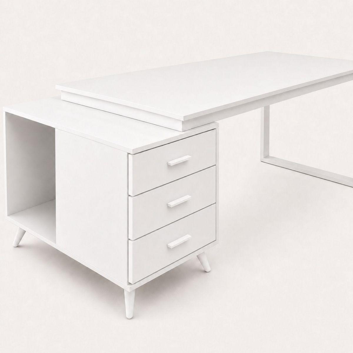 Escritorio de Oficina Atlas Blanco 140 Cm Tres Cajones   -2