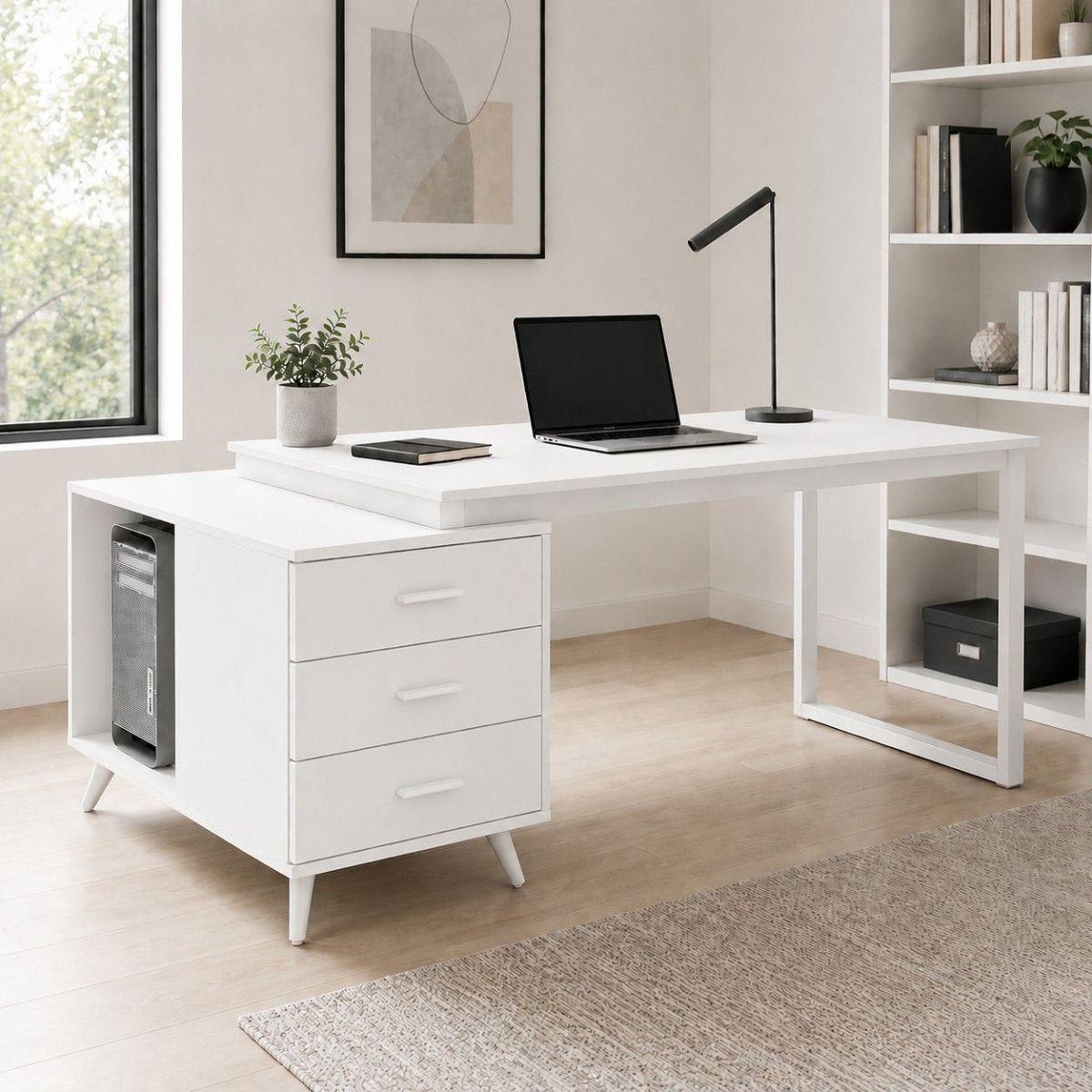 Escritorio de Oficina Atlas Blanco 140 Cm Tres Cajones   -4