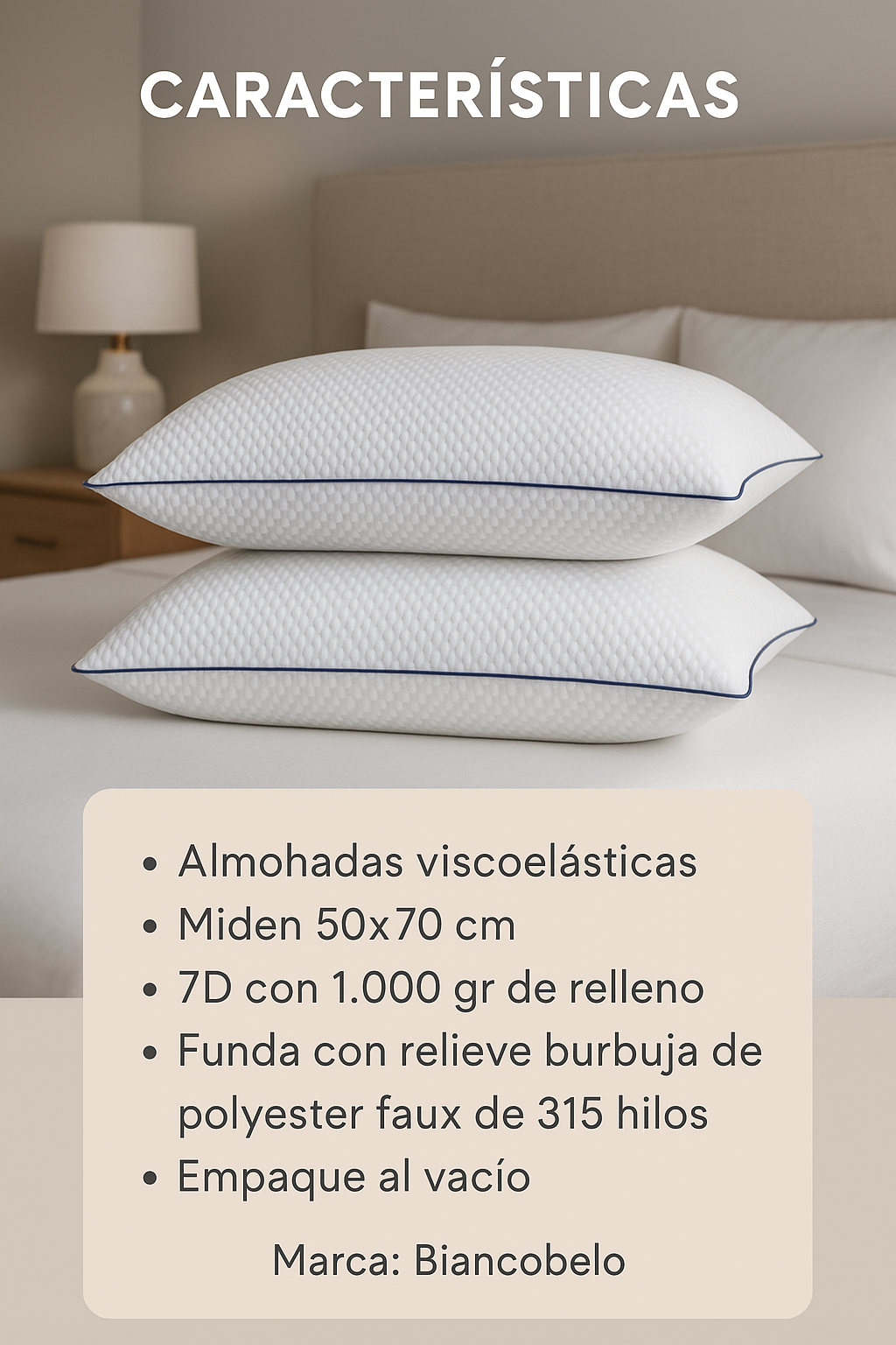 set 4 almohadas viscoelasticas cervical 50x70 Premiun-6