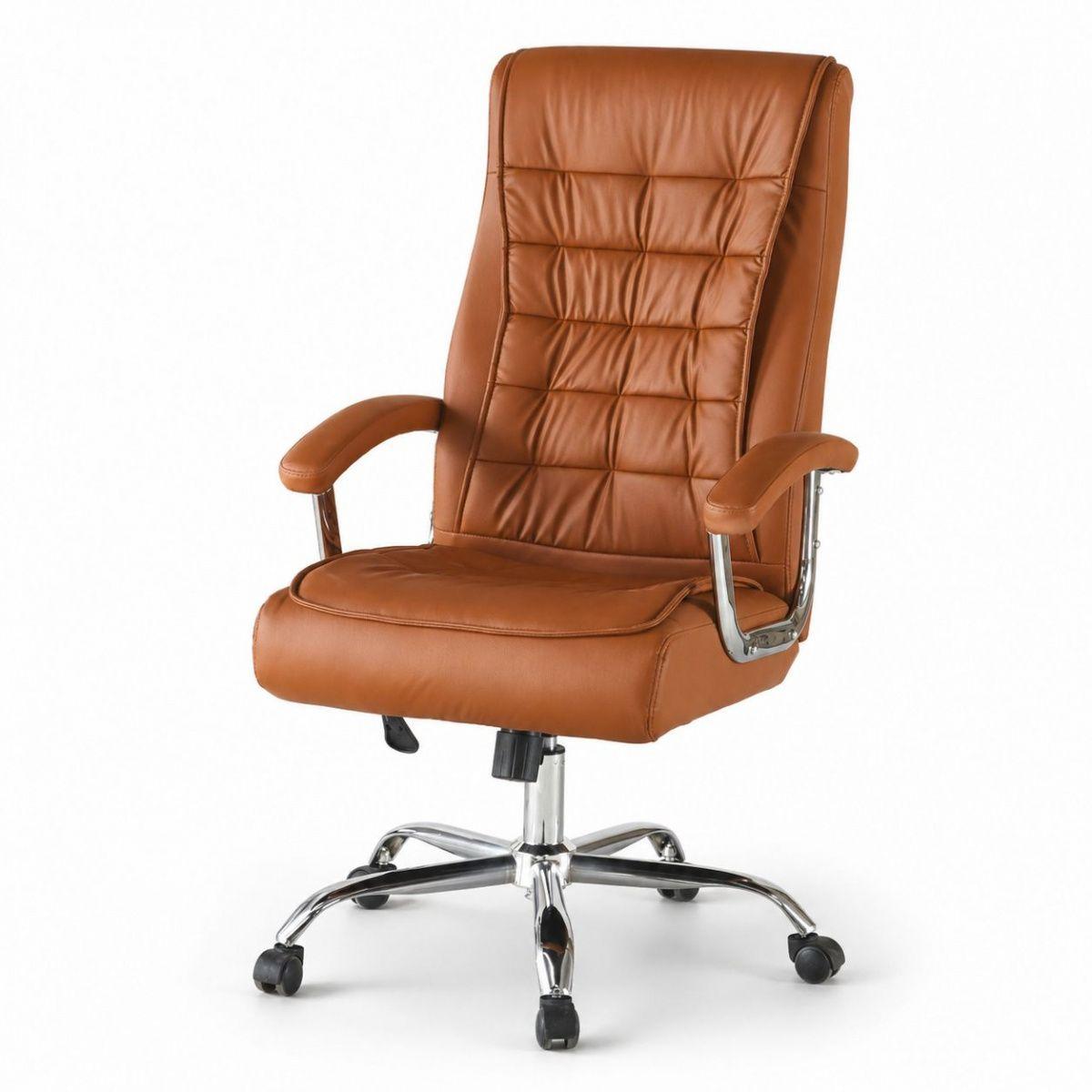 Silla Ejecutiva Magnus Café con Respaldo Alto Acolchado, Ruedas y Base Cromada para Oficina-4