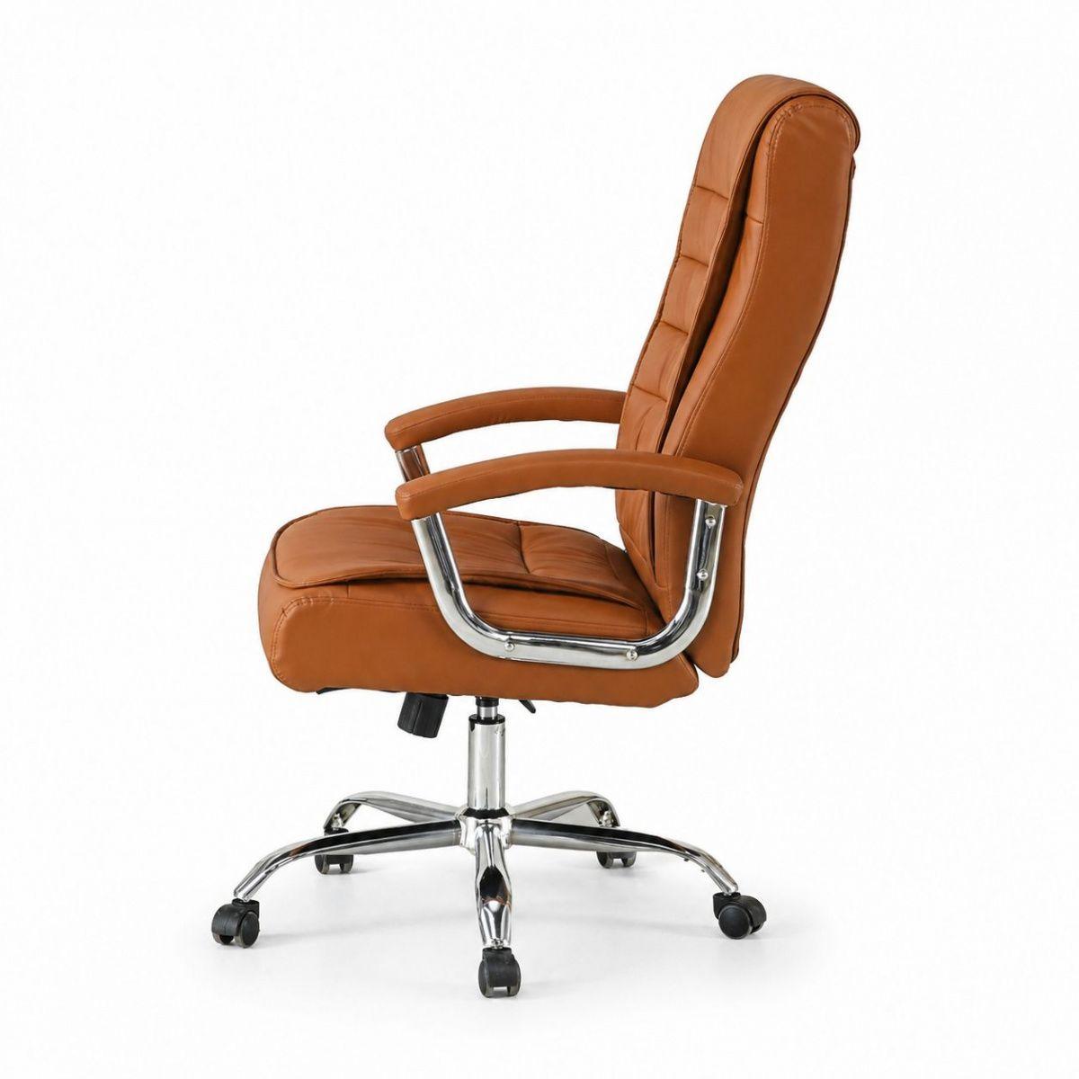 Silla Ejecutiva Magnus Café con Respaldo Alto Acolchado, Ruedas y Base Cromada para Oficina-5