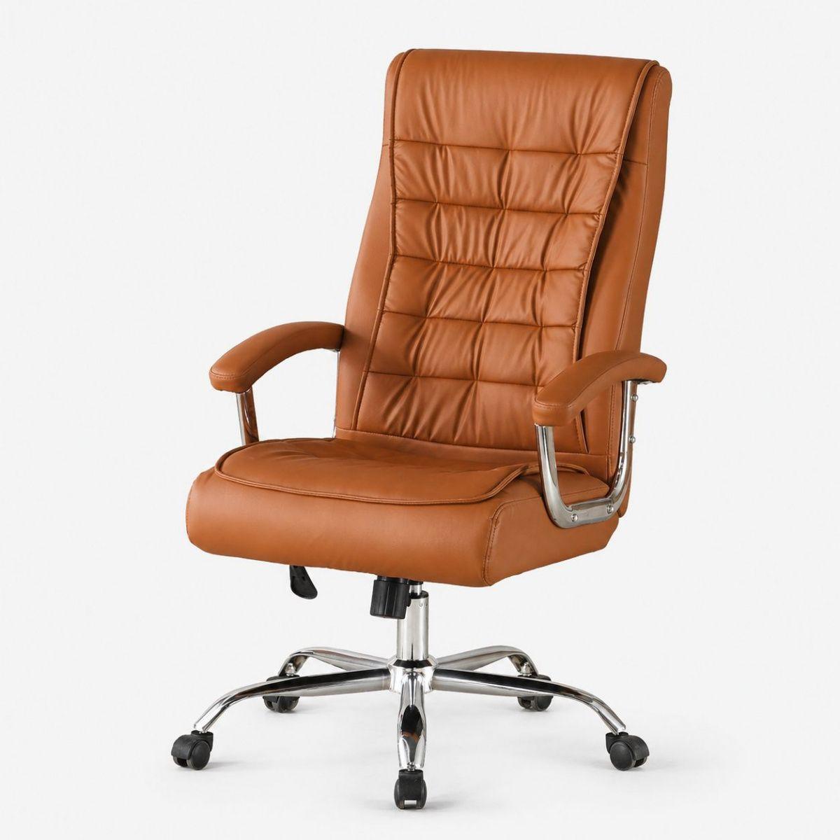 Silla Ejecutiva Magnus Café con Respaldo Alto Acolchado, Ruedas y Base Cromada para Oficina-6