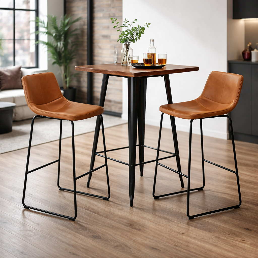 Mesa Alta Bar Negra Industrial Cubierta Madera 60x60x105-2