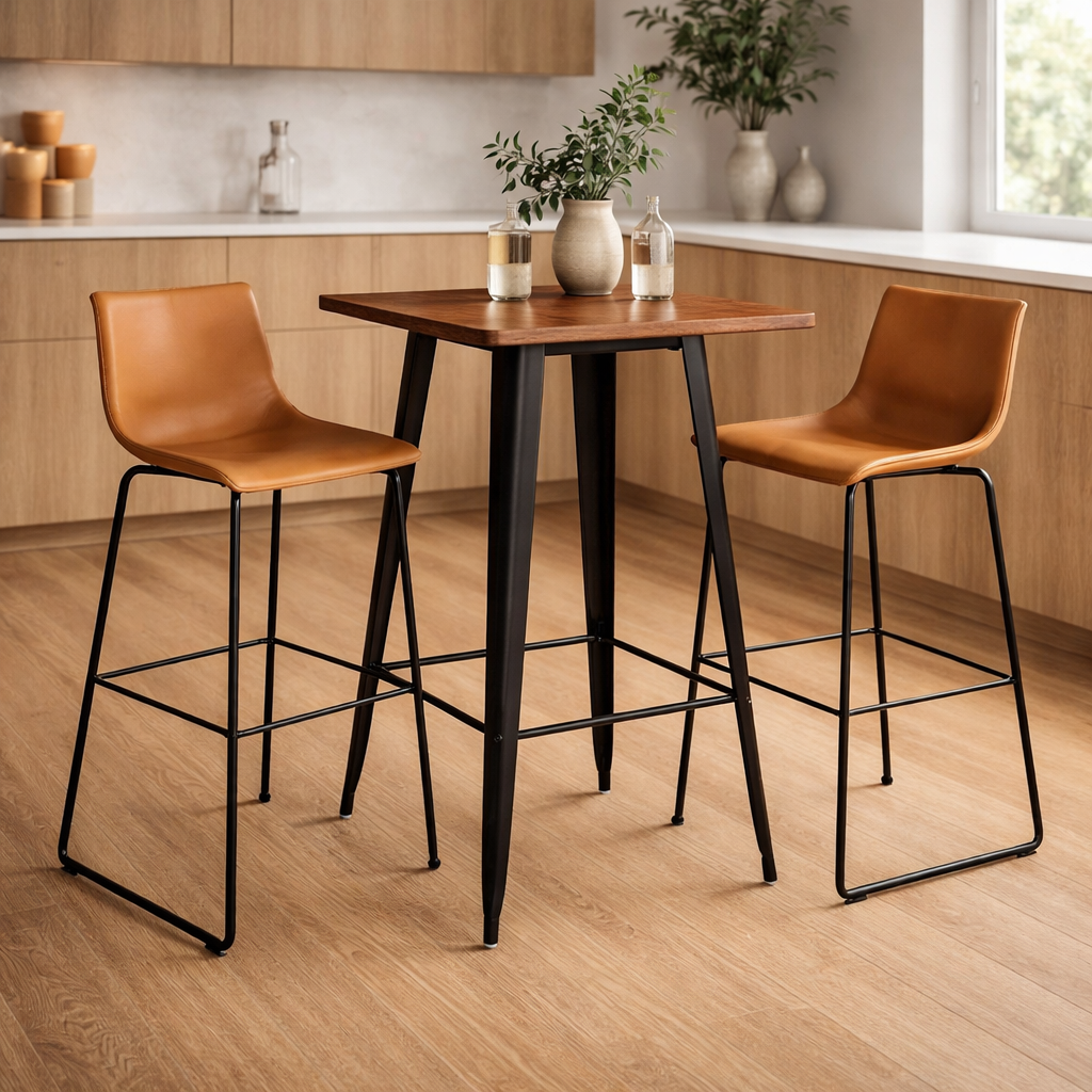 Mesa Alta Bar Negra Industrial Cubierta Madera 60x60x105-3
