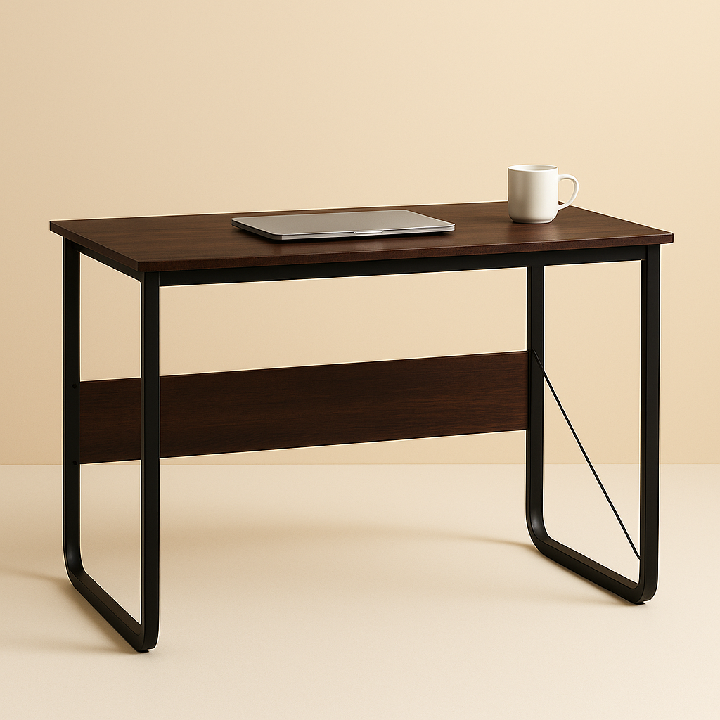 Escritorio Industrial Caoba – MDF Alta Densidad y Estructura Negra-2