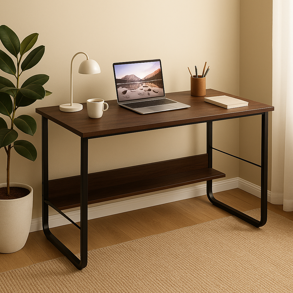 Escritorio Industrial Caoba – MDF Alta Densidad y Estructura Negra-5