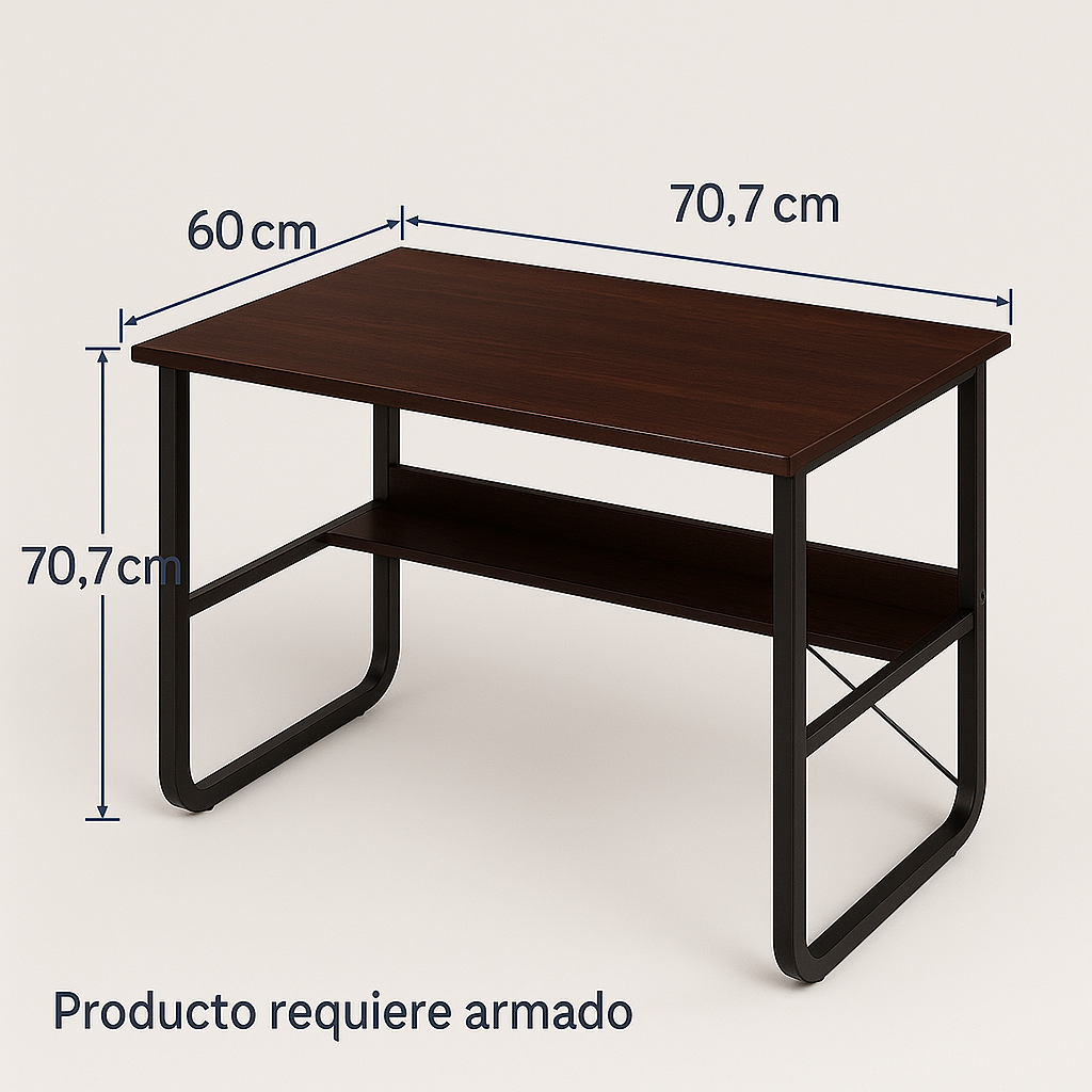 Escritorio Industrial Caoba – MDF Alta Densidad y Estructura Negra-6